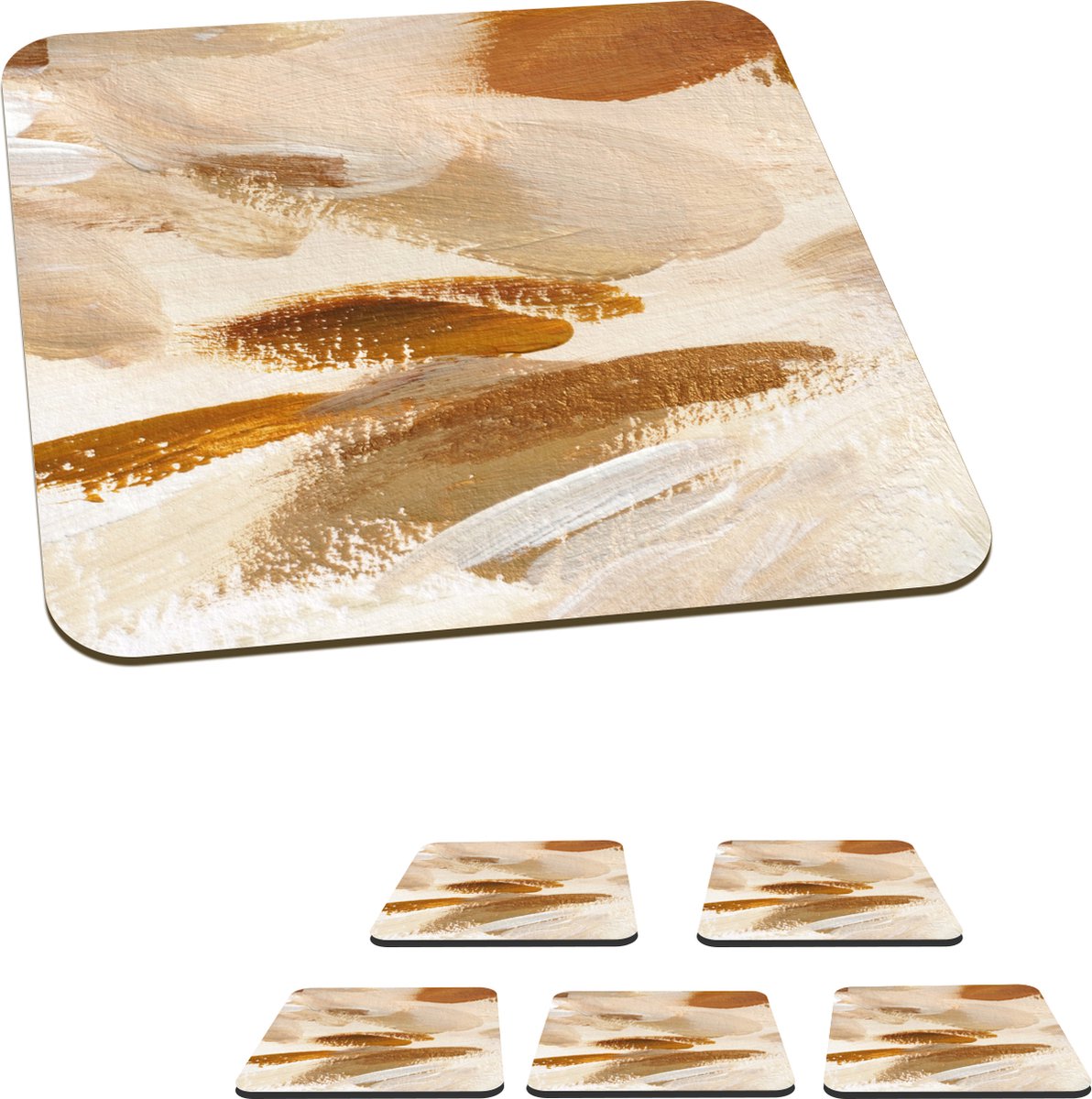 Onderzetters voor glazen - Verf - Schilderen - Bruin - 10x10 cm - Glasonderzetters - 6 stuks