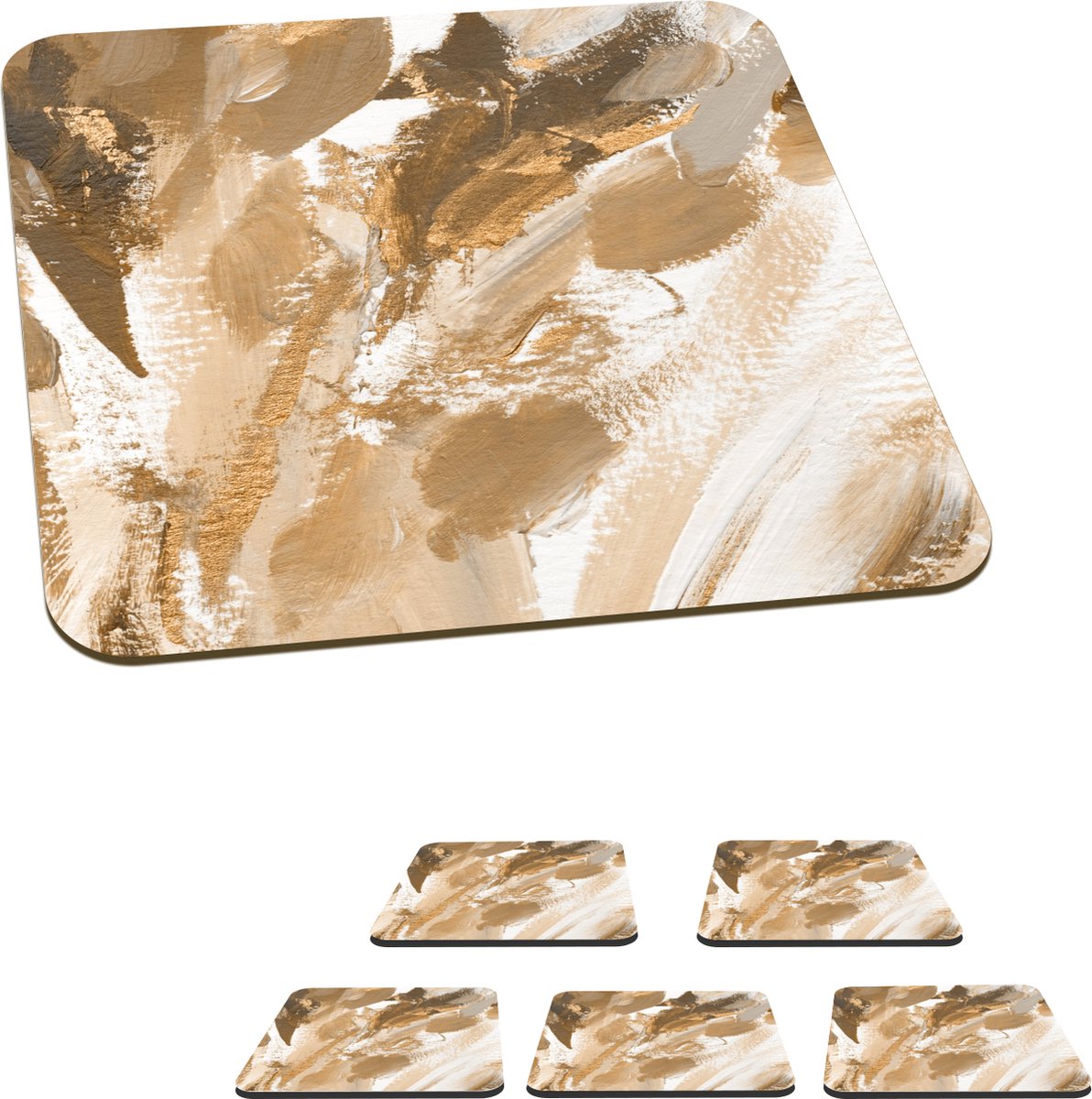 Onderzetters voor glazen - Verf - Goud - Wit - 10x10 cm - Glasonderzetters - 6 stuks