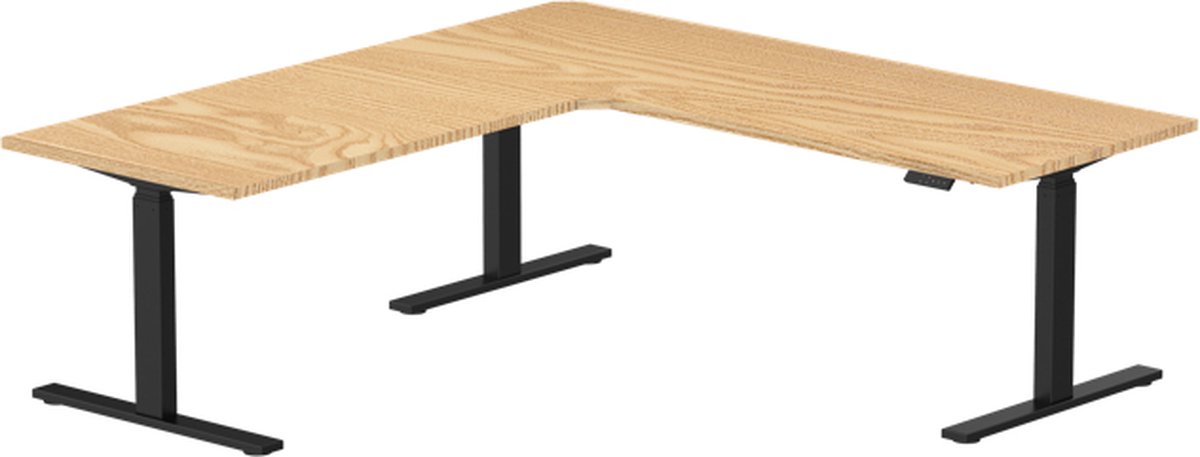 Zit sta bureau elektrisch verstelbaar hoekbureau | 180x180x70 cm | frame zwart - blad licht eiken | Memory bediening