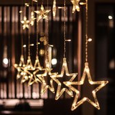 PrimeHome Lichtgordijn met Sterren – Kerstverlichting koppelbaar – 2,5 Meter – Sterrengordijn – Warm Wit – 8 Standen