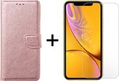 iPhone XR hoesje bookcase rose goud apple wallet case portemonnee hoes cover hoesjes - 1x iPhone XR screenprotector