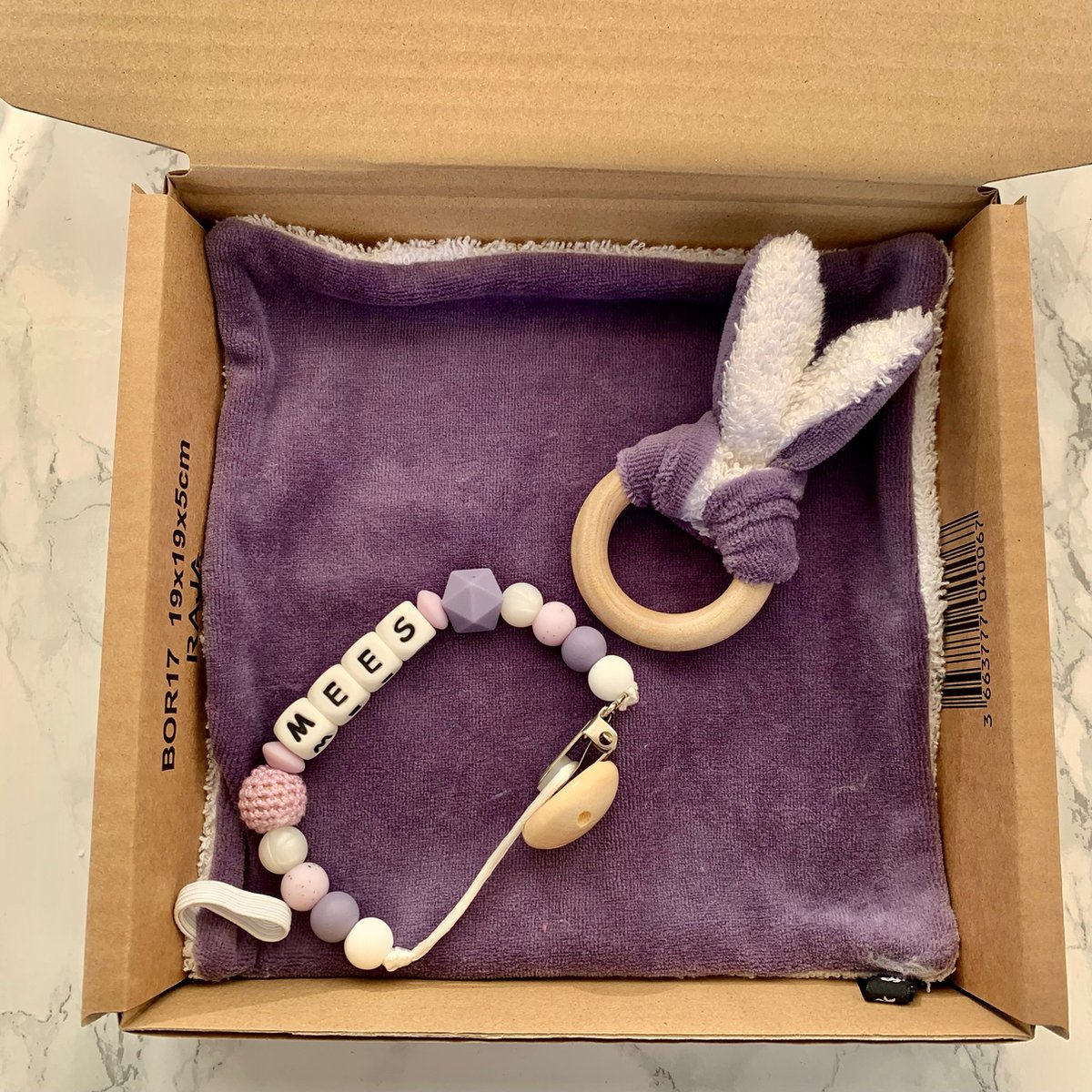 Goedkoopste Giftset babypakket - paars - gepersonaliseerd - verschillende maten