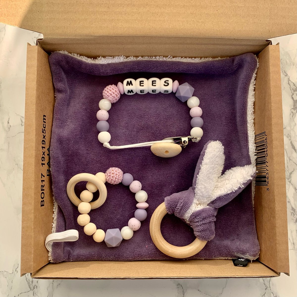 Goedkoopste Giftset babypakket - paars - gepersonaliserd - verschillende maten