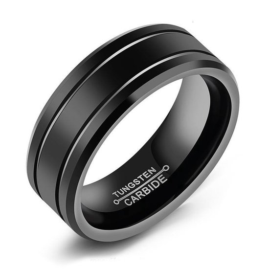 Heren ring tungsten zwart - Ring zwart - mauro vinci - geschenkverpakking
