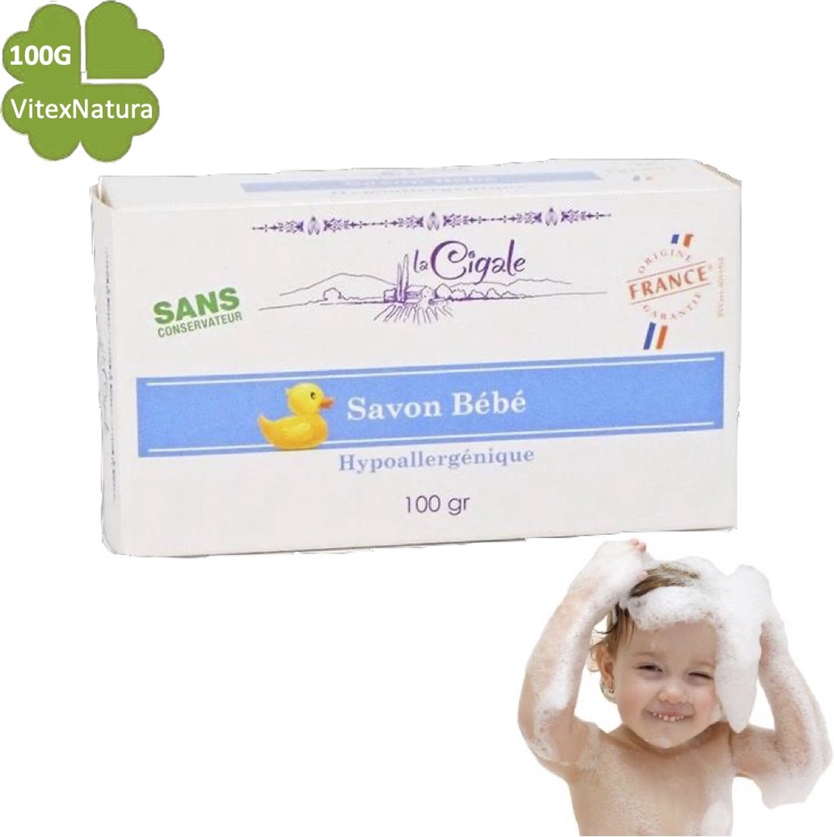Goedkoopste Marseille Babyzeep 100g ♥ Hypoallergeen. Zonder conserveermiddel, kleurstoffen, geur