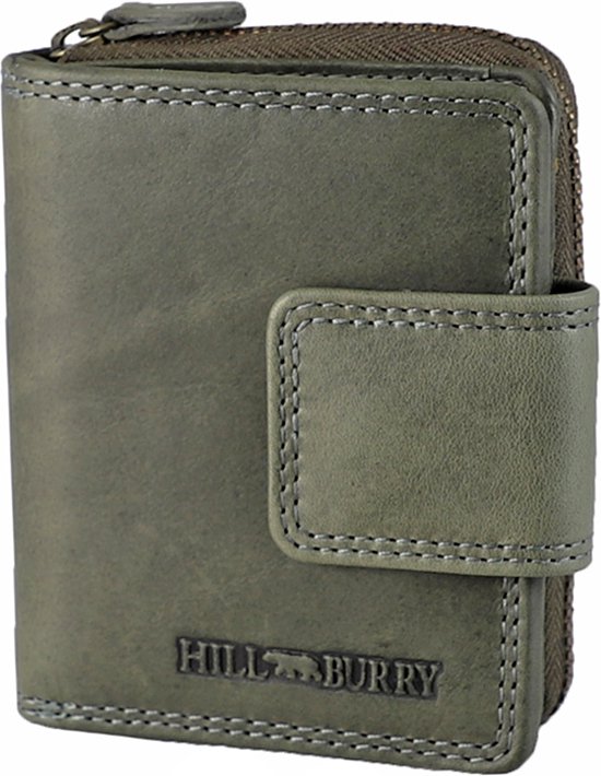 HillBurry Compact Ladies Wallet with Clip and Zipper - Portefeuille en cuir - Klein modèle - RFID - Cuir - Grijs