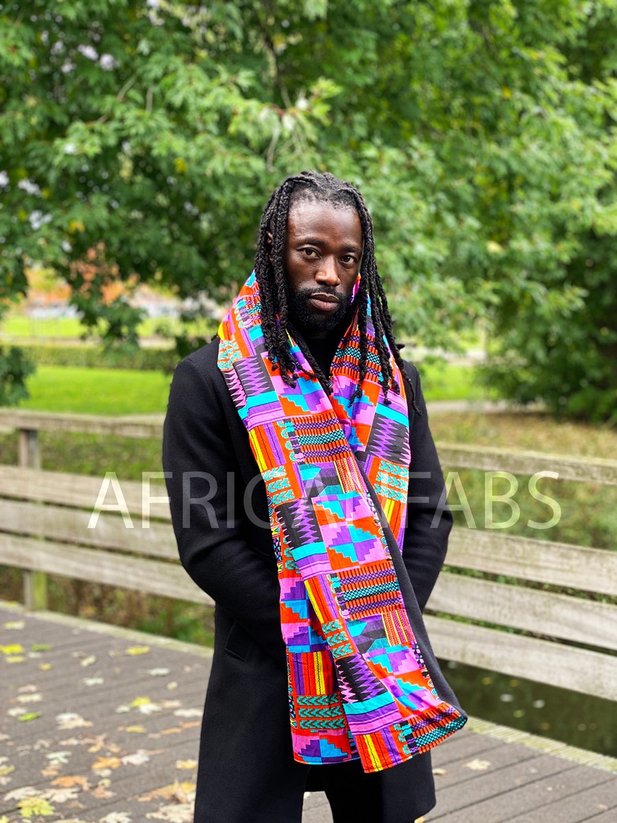 Warme Sjaal met Afrikaanse print Unisex - Paars / roze kente - Winter sjaal / Fleece sjaal / Afrika print