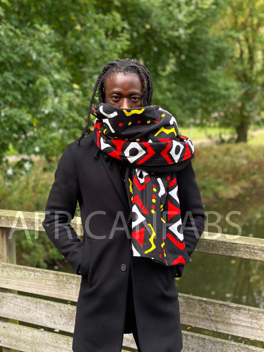 Warme Sjaal met Afrikaanse print Unisex - Zwart / Rood - Winter sjaal / Fleece sjaal / Afrika print