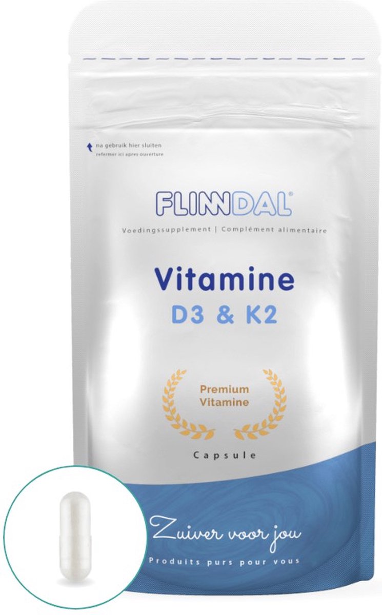 Goedkoopste Flinndal Vitamine D3 & K2 Capsules - 62,5 mcg Vitamine D3 (2500 IE) - 100 mcg Vitamine K2 - Combinatie om Botten Gezond te Houden - 90 Capsules