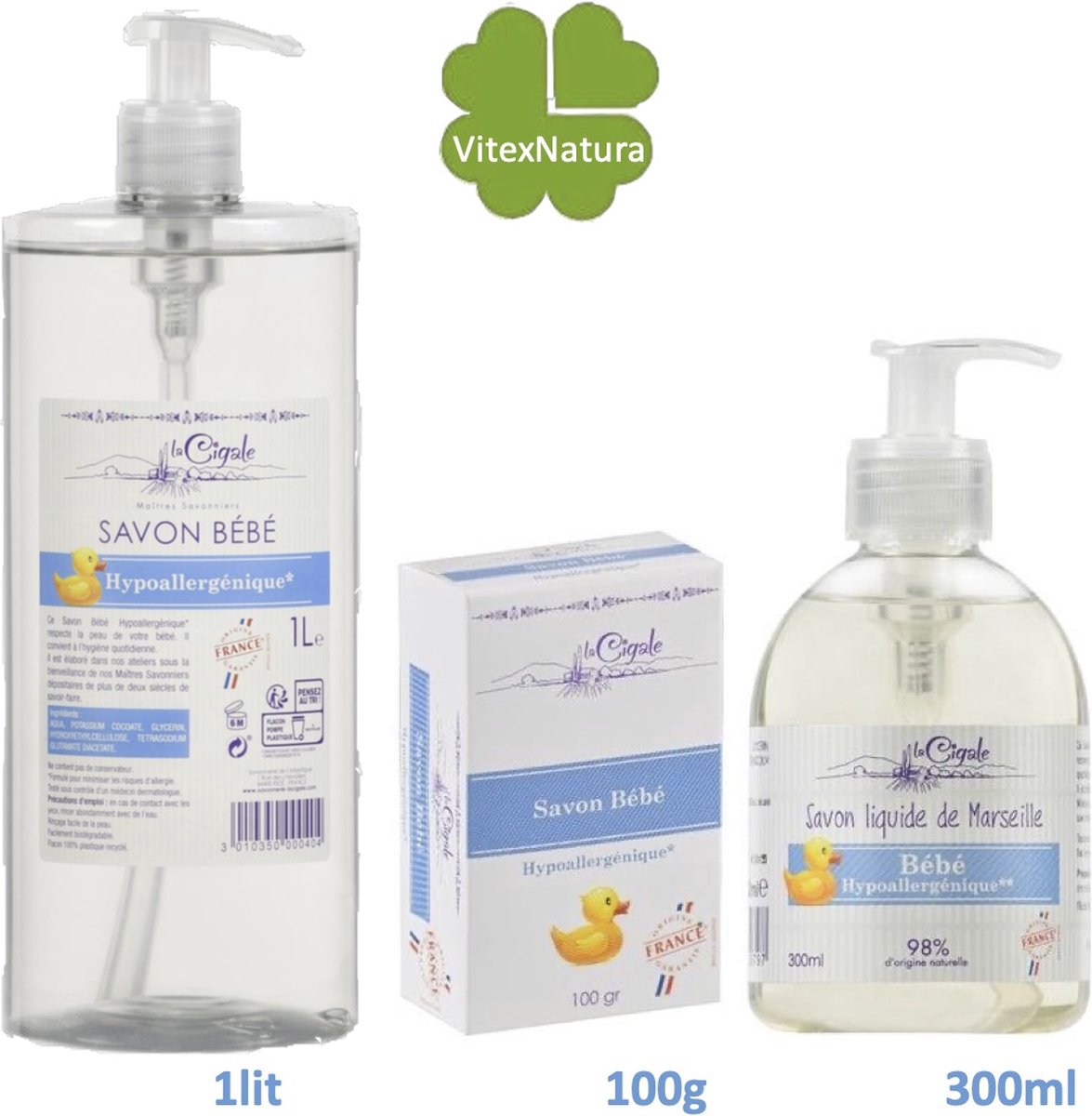 La Cigale Babyzeep Voordeelpakket - 1 lit, 300 ml Vloeibare Zeep - 100 g zeeptablet - Hypoallergeen