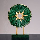 BaykaDecor - Exclusief Schijf op Standaard - Woondecoratie - Beeld Teal Sun - Luxe Ornament - Moderne Kunst - Groen Goud - 30 cm