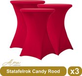 Statafelrok candy rood 80 cm - per 3 - partytafel - Alora tafelrok voor statafel - Statafelhoes - Bruiloft - Cocktailparty - Stretch Rok - Set van 3