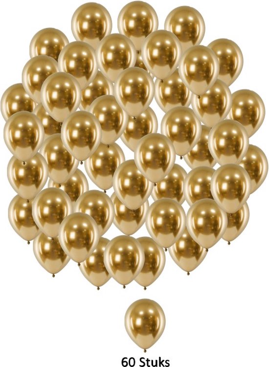 TripleAgoods 60 stuks Goud Helium Ballonnen Chrome/Metallic Gold – Verjaardag Versiering - Decoratie voor jubileum - Verjaardagversiering - Feestartikelen - Vrijgezellenfeest - Trouwfeest - Geslaagd feest - Geschikt voor Helium en Lucht