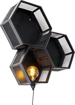 QAZQA comb wl - Industriele Wandlamp voor binnen - 1 lichts - D 16 cm - Zwart - Industrieel - Woonkamer