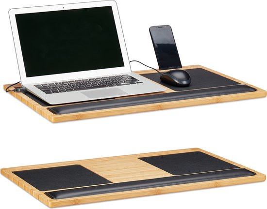 Relaxdays 2x laptoptafel schoot - schoottafel - bedtafel - laptopstandaard bamboe