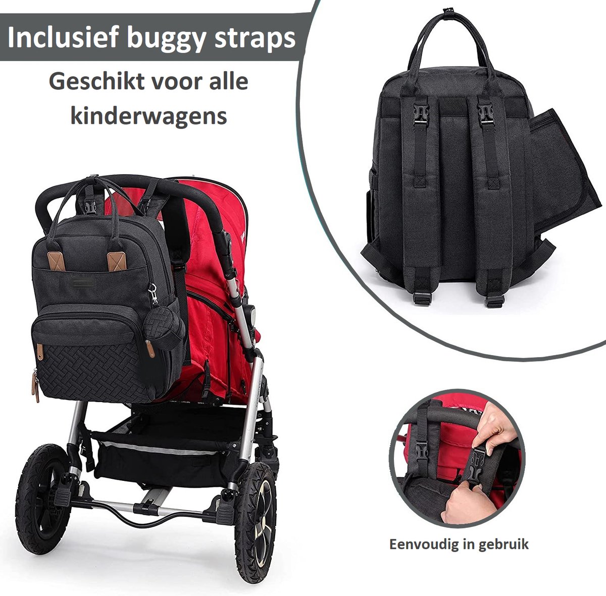 Luiertas Rugzak - Incl. Buggy / Kinderwagen Haken en verschoningsmat -  Complete Set -... | bol.com