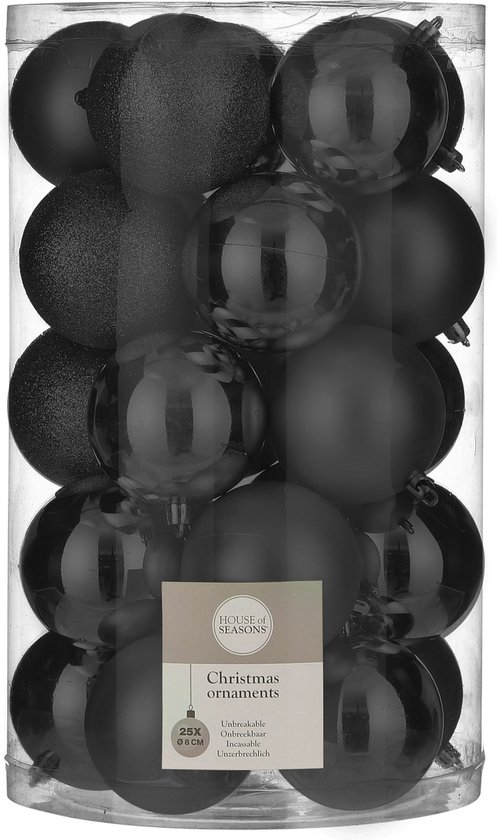 50x stuks kunststof kerstballen zwart 8 cm - Onbreekbare kerstballen - Kerstboomversiering
