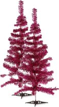 2x morceaux de petits sapins de Noël rose fuchsia de 90 cm en plastique avec pied - Mini sapins pour pépinière / bureau