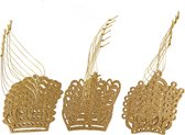 18x pcs couronnes pendentifs de Noël paillettes d'or en bois 7 cm décorations de Noël