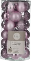 60x Kleine kunststof kerstballen lila paars 3 cm - Kerstboomversiering - kerstballen onbreekbaar