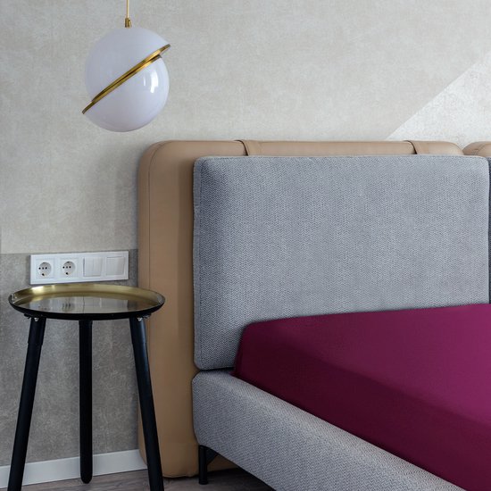 Double Jersey Hoeslaken - Hoeslaken 180x200+30 cm - 100% Katoen  Burgundy
