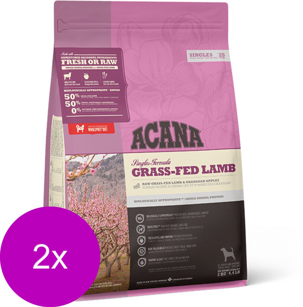 Acana Acana Singles Grass-Fed Lamb Lam&Appel - Hondenvoer - 2 x 2 kg