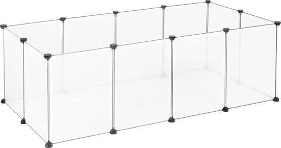 Kamyra® Puppyren / Konijnenren voor Binnen - Ren voor Honden, Katten & Konijnen - Kattenren - Plastic & Metaal - 140x72x46 cm - Transparant