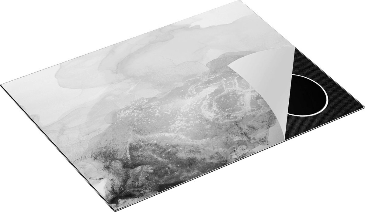 Chefcare Inductie Beschermer Abstracte Kunst van Marmer - Zwart Wit - 70x55 cm - Afdekplaat Inductie - Kookplaat Beschermer - Inductie Mat