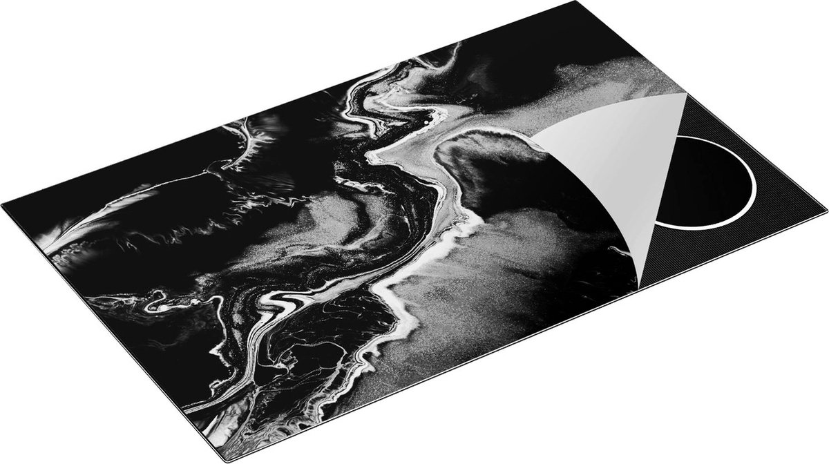 Chefcare Inductie Beschermer Abstracte Kunst van Verf - Zwart Wit - 85x50 cm - Afdekplaat Inductie - Kookplaat Beschermer - Inductie Mat