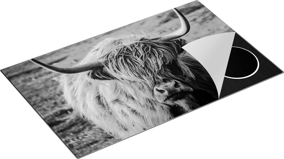 Chefcare Inductie Beschermer Schotse Hooglander Koe - Zwart Wit - 85x55 cm - Afdekplaat Inductie - Kookplaat Beschermer - Inductie Mat