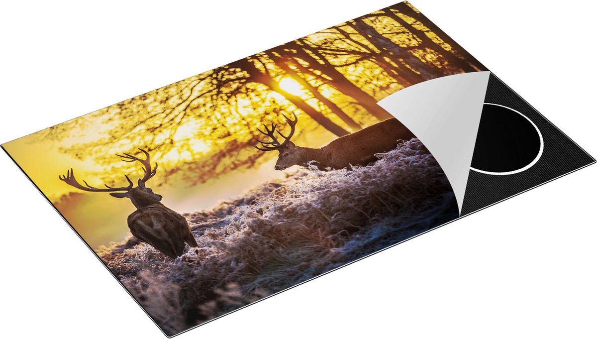 Chefcare Inductie Beschermer Twee Herten tijdens de Zonsondergang - 80x52 cm - Afdekplaat Inductie - Kookplaat Beschermer - Inductie Mat