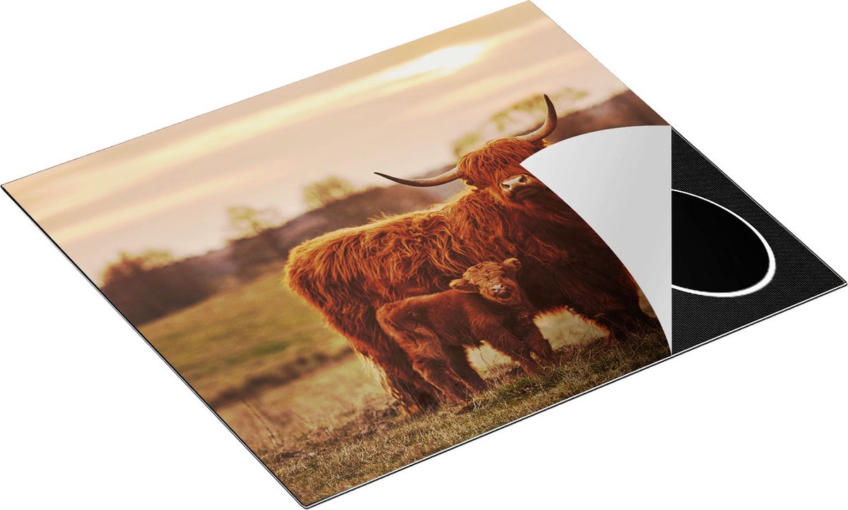 Chefcare Inductie Beschermer Schotse Hooglander Koe met haar Kalf - 59x51 cm - Afdekplaat Inductie - Kookplaat Beschermer - Inductie Mat