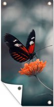 Tuinposter - Vlinder - Bloem - Natuur - Tuindoek - 30x60 cm - Tuinposter vlinder