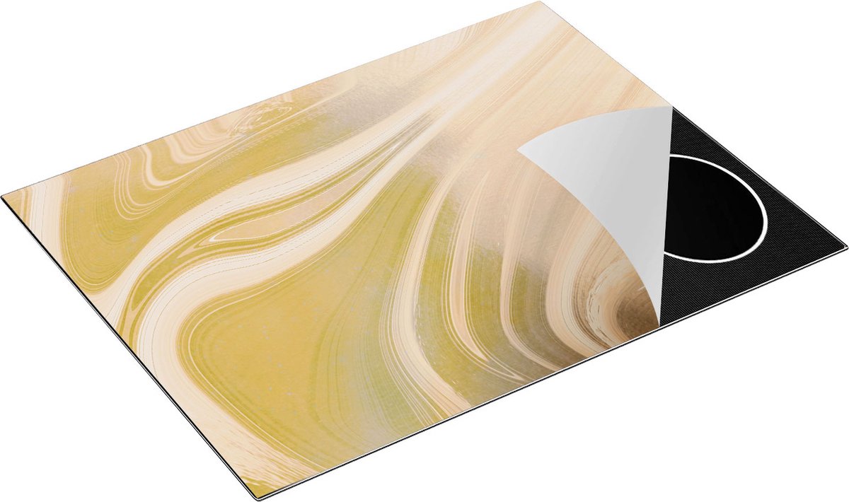 Chefcare Inductie Beschermer Abstracte Kunst - Marmer Goud - 77x59 cm - Afdekplaat Inductie - Kookplaat Beschermer - Inductie Mat