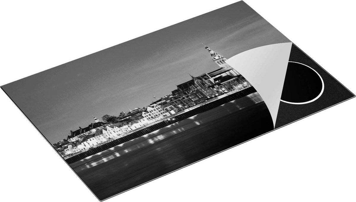 Chefcare Inductie Beschermer Nijmegen Skyline met de Waal Rivier - Zwart Wit - 81x52 cm - Afdekplaat Inductie - Kookplaat Beschermer - Inductie Mat
