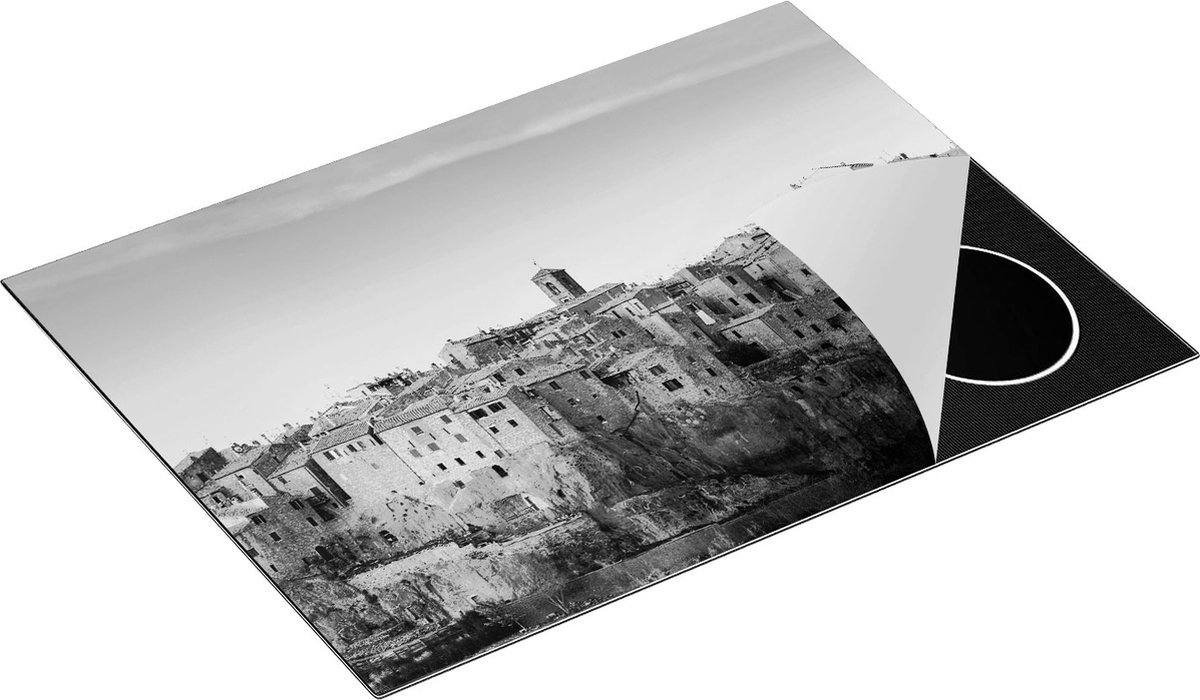 Chefcare Inductie Beschermer Oude Stad in Toscane, Italië - Zwart Wit - 70x50 cm - Afdekplaat Inductie - Kookplaat Beschermer - Inductie Mat