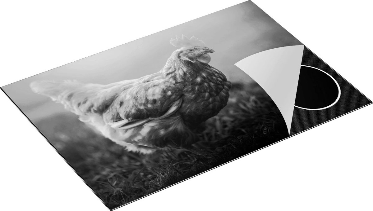 Chefcare Inductie Beschermer Kip in het Gras - Zwart Wit - 77x51 cm - Afdekplaat Inductie - Kookplaat Beschermer - Inductie Mat