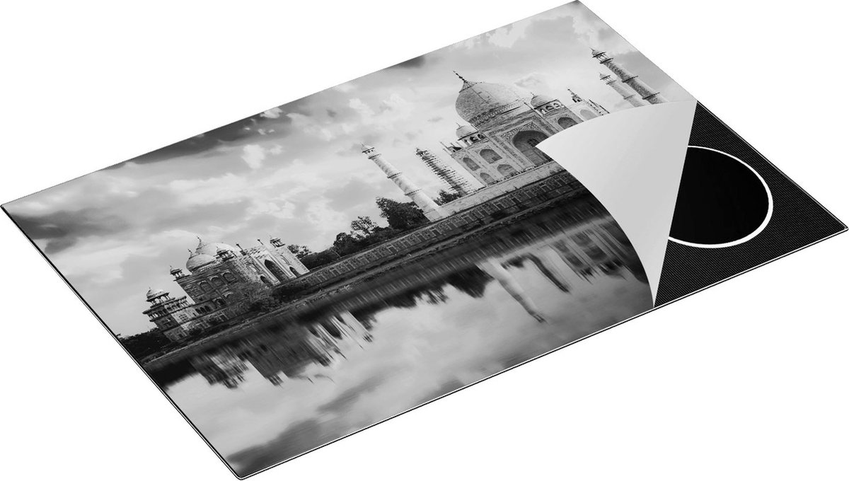 Chefcare Inductie Beschermer Taj Mahal bij het Water in India - Zwart Wit - 78x52 cm - Afdekplaat Inductie - Kookplaat Beschermer - Inductie Mat