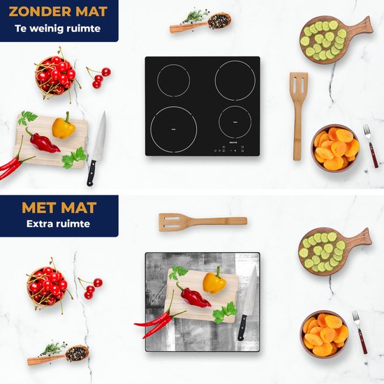 Chefcare Inductie Beschermer Abstracte Kunst - Zwart Wit - 57,6x51,6 cm - Afdekplaat Inductie - Kookplaat Beschermer - Inductie Mat