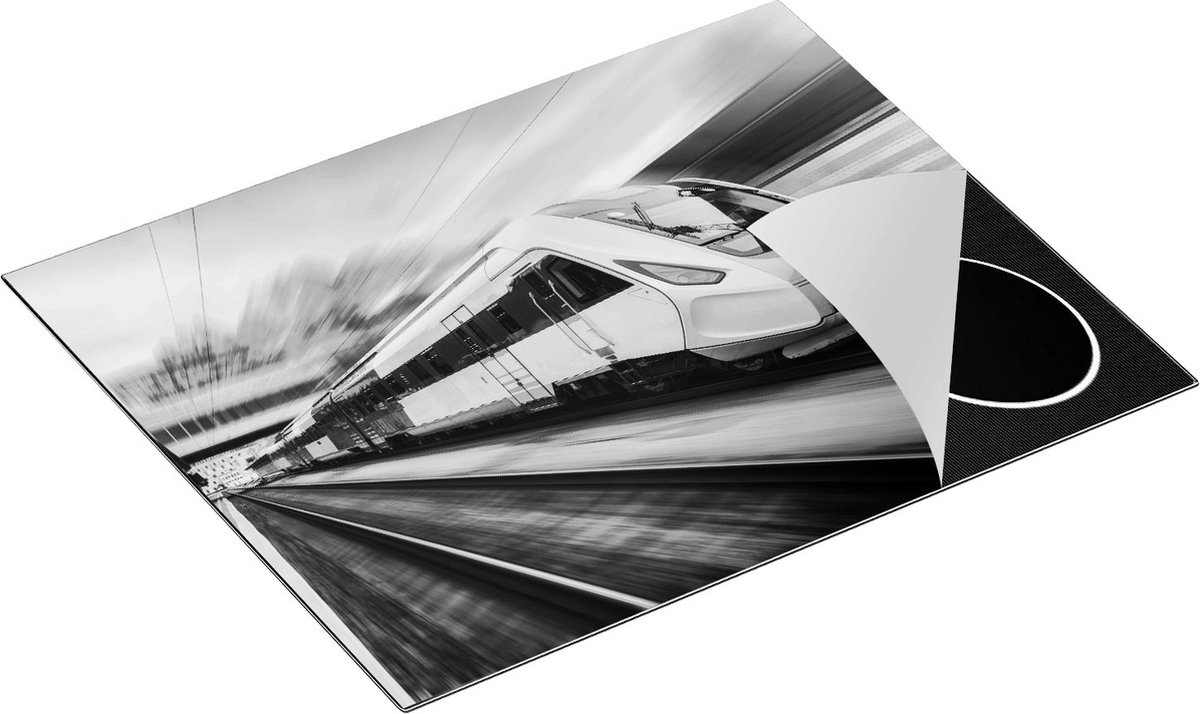 Chefcare Inductie Beschermer Trein bij het Station - Zwart Wit - 65x50 cm - Afdekplaat Inductie - Kookplaat Beschermer - Inductie Mat