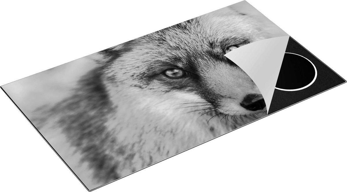 Chefcare Inductie Beschermer Vossenkop met Bruine Ogen - Vos - Zwart Wit - 89,6x51,6 cm - Afdekplaat Inductie - Kookplaat Beschermer - Inductie Mat