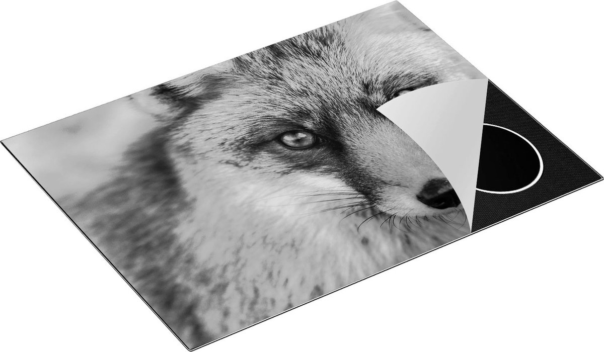 Chefcare Inductie Beschermer Vossenkop met Bruine Ogen - Vos - Zwart Wit - 70x50 cm - Afdekplaat Inductie - Kookplaat Beschermer - Inductie Mat