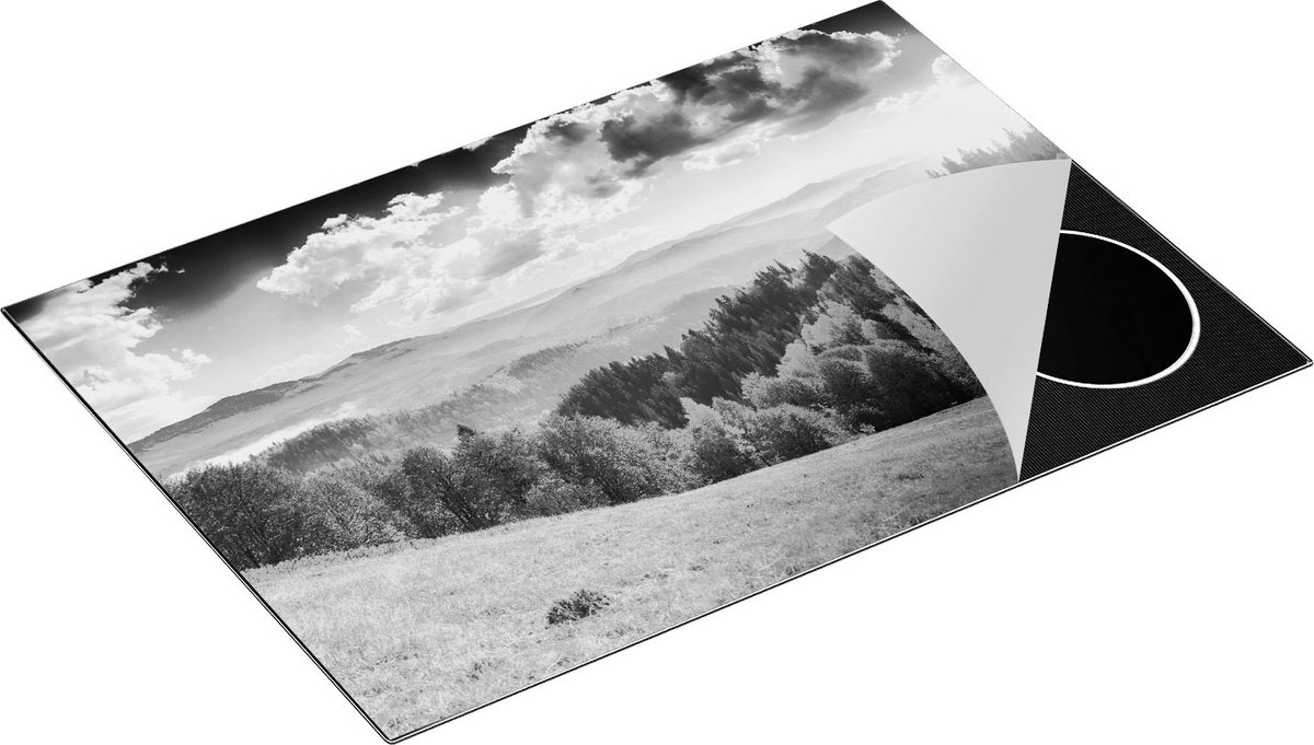 Chefcare Inductie Beschermer Kleurrijke Herfstbos met Heuvellandschap - Zwart Wit - 76x51,5 cm - Afdekplaat Inductie - Kookplaat Beschermer - Inductie Mat