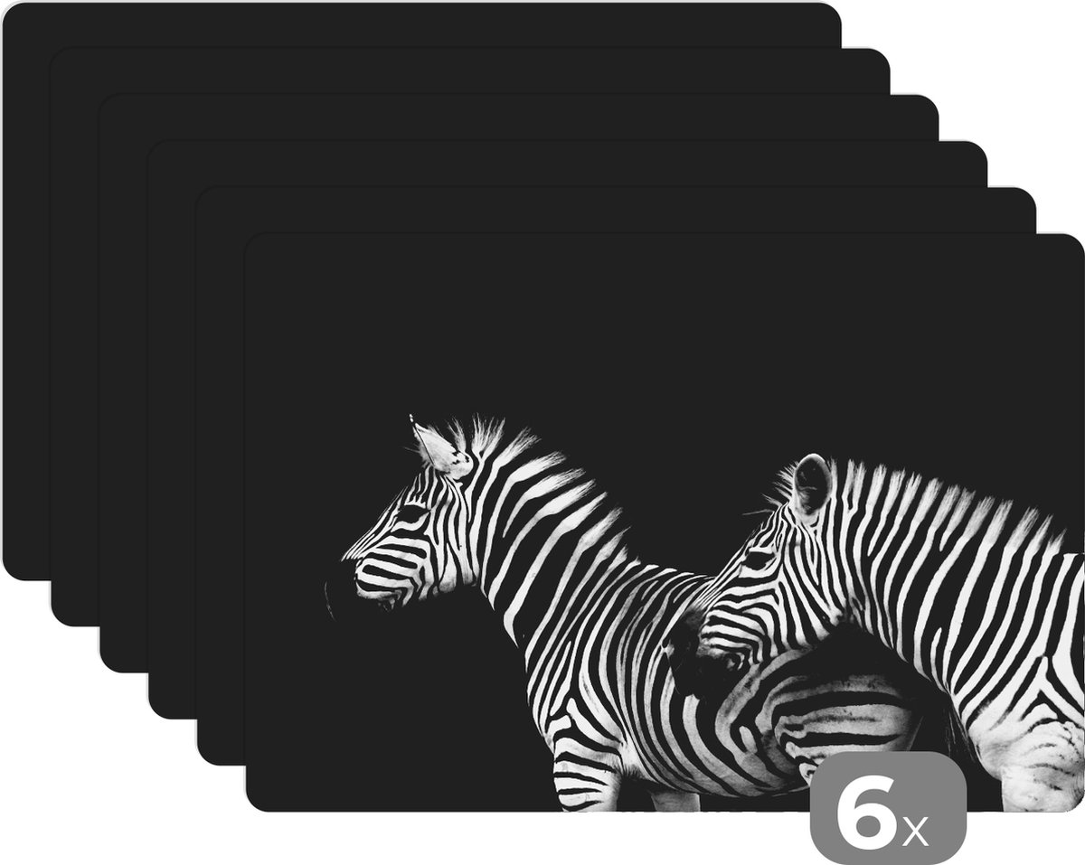 Placemats - Dieren - Zebra - Zwart - Wit - Wild - Keuken - Onderlegger - 45x30 cm - 6 stuks