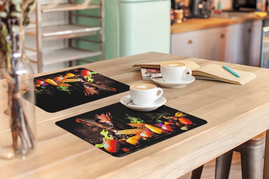 Set de Table - Napperons de Table en Plastique - Légumes - Fruits - Rustique - Table - 45x30 cm - 6 pièces - Résistant à la Chaleur - Antidérapant - Tapis - Amovible