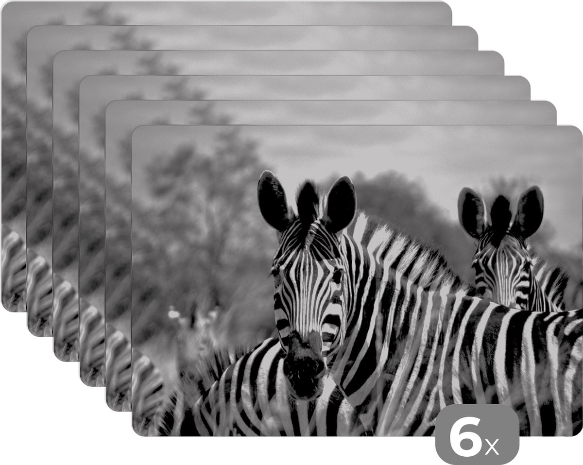 Placemats - Dieren - Zebra - Zwart - Wit - Safari - Eettafel - Onderlegger - 45x30 cm - 6 stuks