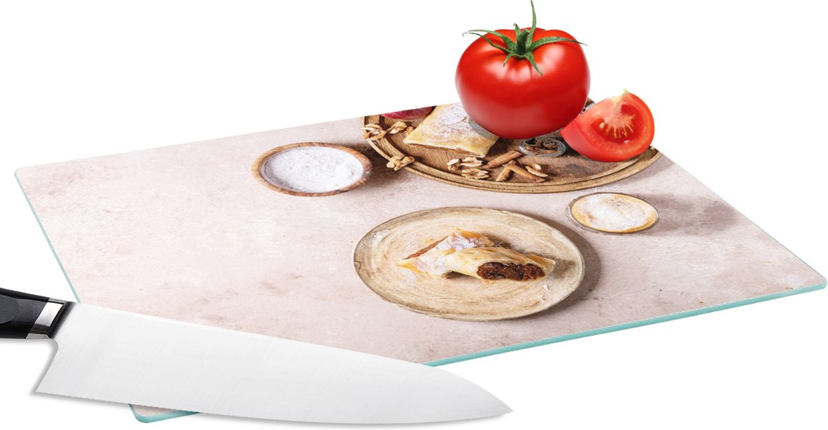 Glazen Snijplank - 28x20 - Gebak - Kruiden - Fruit - Apfelstrudel - Snijplanken Glas