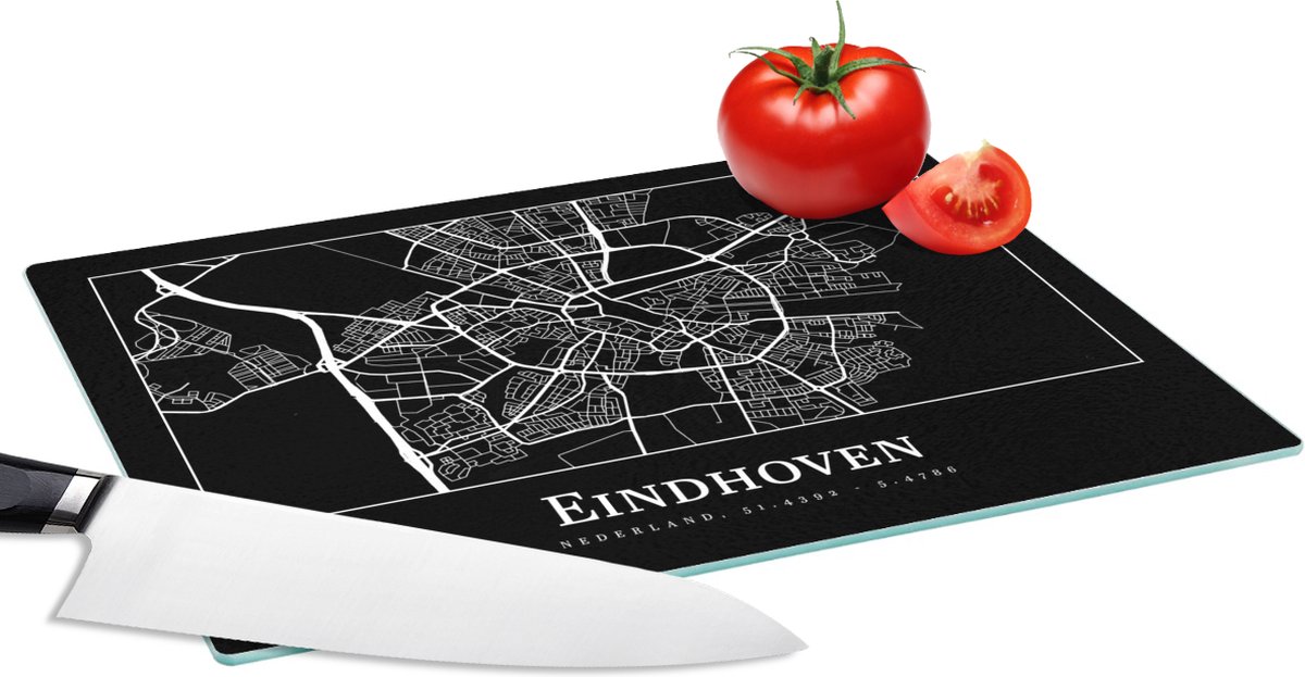 Glazen Snijplank - 28x20 - Plattegrond - Eindhoven - Kaart - Stadskaart - Snijplanken Glas