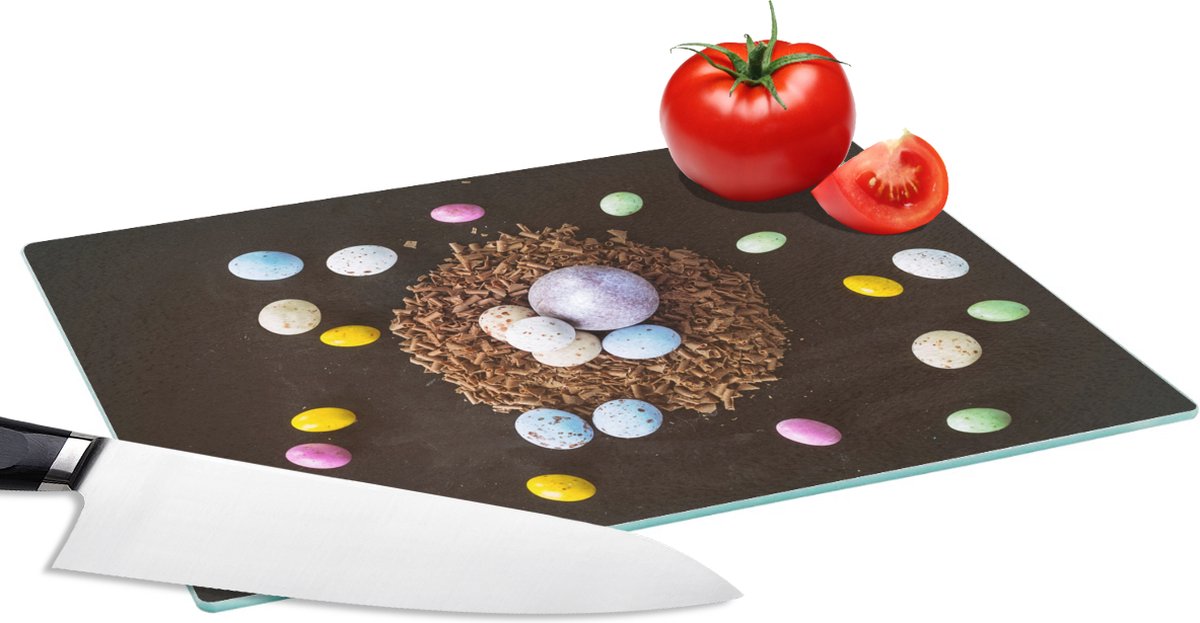 Glazen Snijplank - 28x20 - Paaseitjes - Regenboog - Pasen - Snijplanken Glas