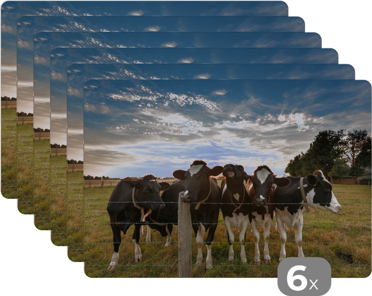 Placemats - Dieren - Koeien - Zon - Boerderij - Keuken - Onderlegger - 45x30 cm - 6 stuks